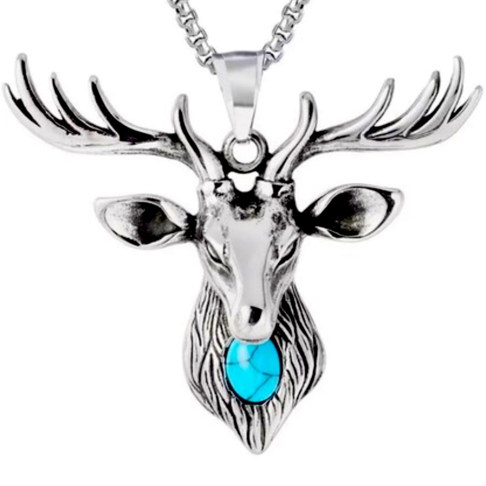 Elk Pendant with Inlaid Turqoise